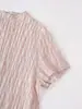 Elegante blusa de crepé de seda de color liso con manga corta para mujer, cuello mao, adelgazante, plisada, hecha de seda de morera, fresca para el verano