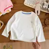 Camiseta de Manga Larga Básica de Primavera y Otoño para Niños y Niñas, Color Liso, Casual, Cálida, para Bebés, Moderna, Top Versátil