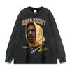 Camiseta de Manga Longa Estampada Lavagem Pesada e Desgastada Série de Hip-Hop Rap Venda Quente Transfronteiriça Marca de Moda Americana Masculina