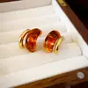 Brincos Redondos Banhados a Ouro 14K Real com Pedra Olho de Tigre Outono e Inverno Retrô Brincos de Alto Padrão Brincos Elegantes da Moda Nicho