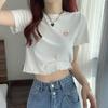 Dulce Sexy Ombliguera Corta Bm Top Ropa de Verano Diseño Rosa de Manga Corta Nicho Femenino Borde Hongo Camiseta Slim
