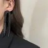Pendientes de moda negros con pedrería y diamantes para mujer, diseño moderno y único, pendientes largos de borla