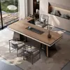 Mesa de Té y Juego de Sillas con Acabado de Madera de Nogal y Encimera de Roca para el Hogar, Mesa de Té Estilo Chino Nuevo, Mesa de Café para Oficina, Sensación de Lujo Ligero de Gama Alta, Encimera Grande