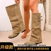 Versão em couro macio~Aumento de altura interna de 6CM, botas longas com fivela de cinto feminina, outono/inverno de 2026, salto grosso, bico redondo, botas da moda, botas de montaria femininas