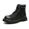 Botas Martin Vintage Estilo Británico Combinan con Todo Otoño 2024 para Hombre Negro Puro Cómodas Plataforma Combinan con Todo