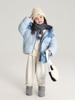 Pudding Haru Winter Wear Nova jaqueta de plumas para meninas 2024 Inverno Nova jaqueta de plumas com capuz e combinação de cores para crianças