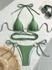 Fuente de Suministro Exclusiva Transfronteriza Amazon Traje de Baño de Dos Piezas de Color Sólido Bikini de Nylon de Color Sólido Sexy Europeo y Americano