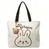 Bolso cruzado con cremallera, Bolso casual de gran capacidad para mujer, Bolso de lona con oso para estudiantes universitarios, Bolso de hombro tipo tote para el trabajo