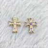 Liga de Titânio F136 Cor Dourada Cravejada com Diamantes Cruz Vintage Titânio G23 Rosca Interna Zircônia Piercing Labial Piercing de Língua Joia