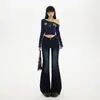 Jeans de Tiro Bajo con Microbota para Mujer en Otoño e Invierno Nuevo Estilo Chicas Calientes Sin Piernas Cintura en V Aspecto Adelgazante Retro Americano Pantalones Largos hasta el Suelo
