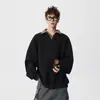 Sudadera de Manga Larga Casual con Bloques de Color y Cuello Vuelta para Hombre, Estilo Old Money Retro de 2026, Corte Holgado, Falsa de Dos Piezas, Marca Americana Trendy de Primavera