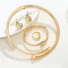 Moda Europeia e Americana Simples Metal Pesado Elegante Anel Geométrico Colar Brilhante Gota de Água Pulseira Brincos Conjunto de Joias para Mulheres