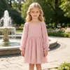 Em estoque Vestido de Malha de Manga Longa Outono 2026 para Meninas Roupas Infantis tiktok Vestido Princesa com Manga Bufante