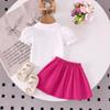 Conjunto de Duas Peças Verão Novo Versátil para Meninas Europeias e Americanas: Camisa com Aplique de Laço Cor Sólida Saia Plissada