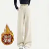 Dropshipping 2025 Invierno Nuevo Estilo Pantalones Casuales Gruesos con Forro de Felpa Cintura Elástica Pierna Recta para Mujer