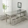 Mesa y Sillas de Comedor para Personal de Fábrica Escolar y Comedores de Supermercado Juego Integrado de Mesa y Sillas de Acero Inoxidable para 4, 6, 8 Personas