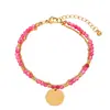 Pulsera de acero inoxidable con cuentas transfronteriza, joyería apilable impermeable de oro de 18k para mujer, piedra natural, accesorios de alta gama europeos y americanos