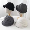 Sombreros de Otoño e Invierno para Mujer Estilo Coreano Moderno con Puño Borde Enrollado Sombrero de Pescador Viajes al Aire Libre Sombrero Simple Plisado Gorra de Béisbol Estilo Mori