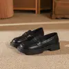 Mocassins de Solado Grosso para Mulheres, Novidade Popular Primavera e Outono 2026 Estilo JK Britânico Sapatos de Couro Slip-On com Salto