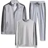 Conjunto Esportivo Casual de Algodão Imitado com Três Listras para Primavera e Outono Masculino Simples Casual Tamanho Grande Cardigã Moletom Corrida
