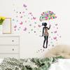 LD93121 menina dos desenhos animados guarda-chuva da flor borboleta decoração da parede da sala de crianças renovação do quarto das crianças adesivos de parede autoadesivo