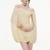 Vestido de Malha de Um Ombro Amazon Feminino Plissado Cintura Marcada Curto Decote Ombro a Ombro Vestido de Festa Verão Transfronteiriço