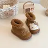 Botas de Felpa de Algodón Retro para Niños Otoño/Invierno Nuevo Estilo Niñas Estampado de Leopardo Lazo Muñeco de Gato Botines Cortos Peludos