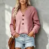 Suéter de punto con botones y cuello en V estilo europeo y americano, suéter liso de manga larga holgado para mujer, nuevo top casual de otoño e invierno
