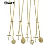 Wt-Jfn53 Pingente Religioso Pequena Cruz cravejado com Zircônia Colar Fino de Latão com Ajuste Inferior Único 90cm