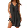 Vestido de Verão Novo Estilo Europeu e Americano Transfronteiriço da Amazon Simples e Elegante Solto Sexy Sem Mangas Decote V Plissado