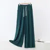 Pantalones de Modal para Dormir con Cordón, Pantalones Rectos para Mujer, Pantalones de Pierna Ancha de Cintura Alta, Pantalones Largos Sueltos Finos, Pantalones para Casa, Pantalones Elásticos de Baile