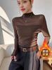 [Edición con forro polar mejorado] Camiseta de manga larga de moda avanzada para otoño e invierno, estilo western para mujer, costuras de malla, camiseta interior base