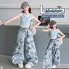 Conjunto de Chaleco Tie-Dye Falso de Dos Piezas y Pantalones Deportivos para Niñas, Nuevo Estilo Verano 2026 para Niños Mayores, Top con Bloques de Color y Pantalones de Pierna Ancha