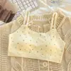 Sujetadores deportivos sin costuras con estampado floral disponibles para niñas pequeñas, estudiantes de secundaria y preparatoria, sujetadores infantiles estilo camisola delgados