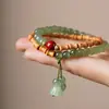 Pulsera DIY de Nudo de Bambú y Sándalo Natural, Artículo Cultural de Nicho, Pulsera Étnica de Doble Círculo de Aventurina para Mujer, Regalo