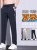 Pantalones de negocios versátiles de verano finos y rectos para hombre, transpirables, elásticos, resistentes a las arrugas, de seda helada, casuales para hombre