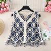 Chaleco Tejido de Ganchillo con Cuentas de Estilo Étnico para Mujer Primavera y Verano Calado Delgado Cardigan de un Solo Botón para Abrigo