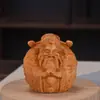 Salón Dorado Madera Maciza Tallado Fu Lu Shou Samsung Tres Dioses de la Prosperidad Mango Pequeños Adornos Mascota de Té Artesanías de Talla en Madera Escritorio