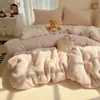 Juego de Cama Grueso de Cachemira de Invierno de Cuatro Piezas, Sábanas de Coral de Terciopelo Polar, Funda de Edredón Individual, Juego de Tres Piezas de Terciopelo de Leche para Dormitorio
