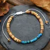 Pulsera trenzada de pareja con cuentas de piedra emperador y virutas de madera de cáscara de coco Exquisita y moderna Pulsera ajustable de piedra natural Pulsera para mujer