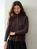 Elegante cárdigan de punto de cachemira con diseño de corbata cruzada en la parte delantera para mujer, con cuello semialto, color liso, mangas largas versátiles y diseño de prenda exterior tipo suéter.