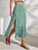 Nova Saia Casual Elegante Floral da Amazon para Mulheres, com Cintura Elástica, Retro, Elasticidade em Quatro Direções e Fenda, Coleção Primavera/Verão