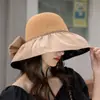 Sombrero de Pescador de Vinilo para Mujer de Verano con Lazo, Sombrero de Protección Solar, Sombrero de Sol Casual para Viaje, Sombrero de Sol de Ala Ancha para Viajes al Aire Libre