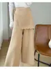 Nueva cortina corta de punto suave y con caída % lana pura para otoño e invierno para mujer, de cintura alta, adelgazante, con lazos, de color liso