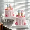 Decoración de pastel del Día de San Valentín chino oso sentado de goma blanda adorno vela de corazón mini sombrero topper