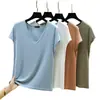Camiseta de Verão Modal com Decote V Sem Mangas para Mulheres, Nova Cor Sólida Simples Solta Casual Plus Size Top Elástico