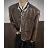 Chaqueta de Piel Sintética con Patrón de Cocodrilo para Hombre Tallas Grandes Holgada Marca de Moda Corte Tridimensional Botón de Perla Chaqueta Corta Sin Cuello