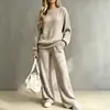 Traje de Punto Transfronterizo Europeo y Americano de Comercio Exterior para Mujer Otoño e Invierno 2026, Conjunto de Dos Piezas, Top de Cuello Redondo de Manga Larga, Pantalones de Pierna Ancha al por Mayor