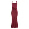 Vestido de Alça Estilo Desejo Puro com Estampa Espinha de Peixe Saia Cauda de Peixe Afina a Cintura Elegante Que Abraça os Quadris Vestido de Alça Longa para Mulheres