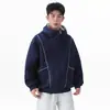 Otoño Invierno Moda Retro para Hombre Color Sólido Versátil Sudadera con Capucha Cárdigan Estilo Perezoso Artístico Holgado Costuras de Contraste Chaqueta con Cremallera